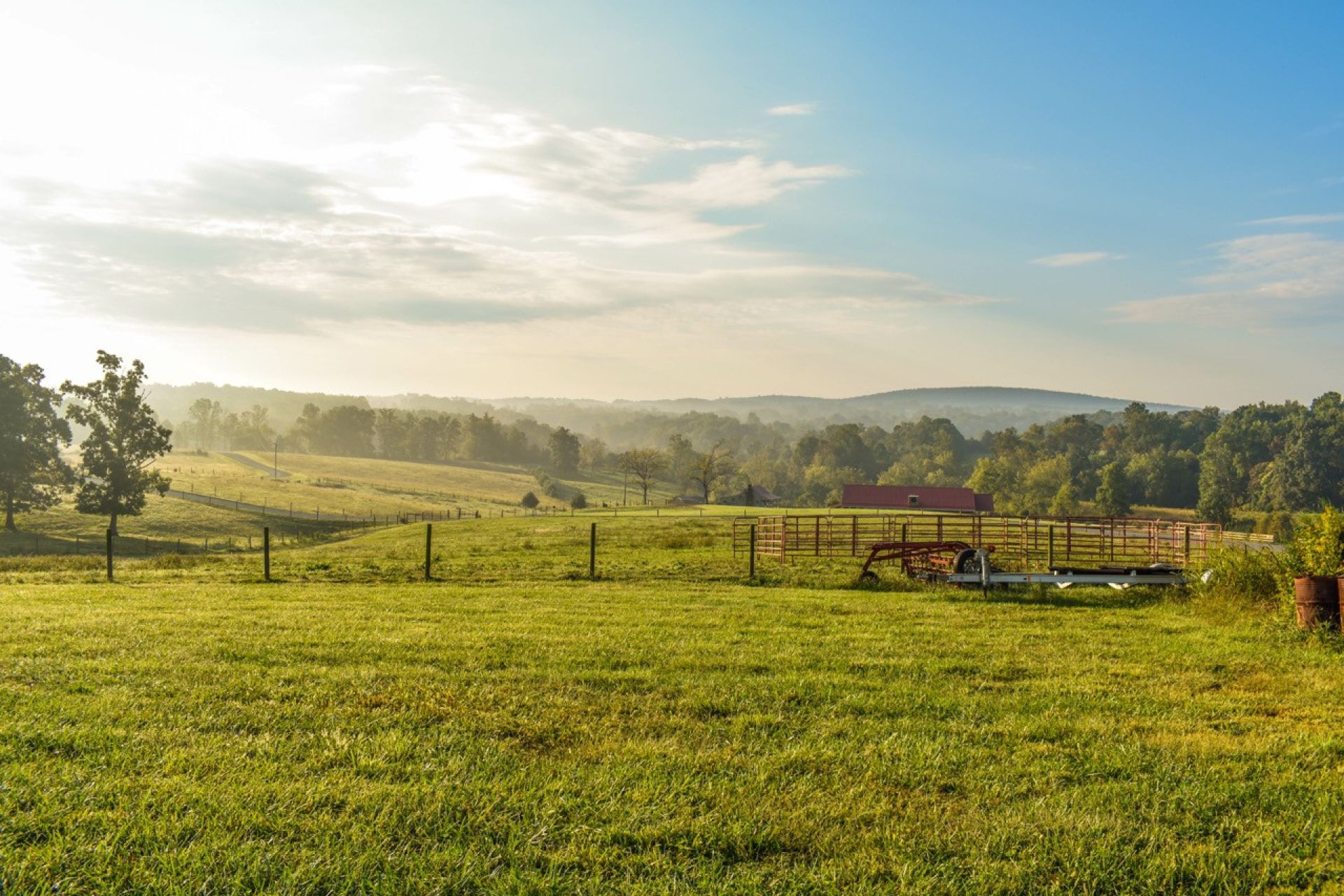 Rural landscape with blue sky.