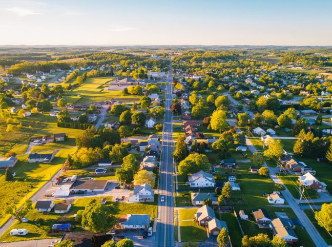 Aerial photo of rural Pennsylvania town.
