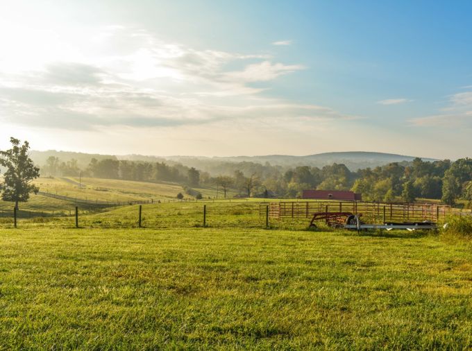 Rural landscape with blue sky.
